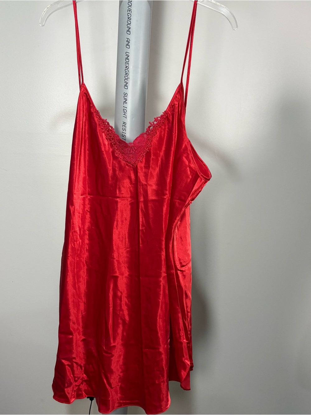 Vtg Secret Treasures Red Satin Nightgown Lingerie Lace Trim XL-1X
